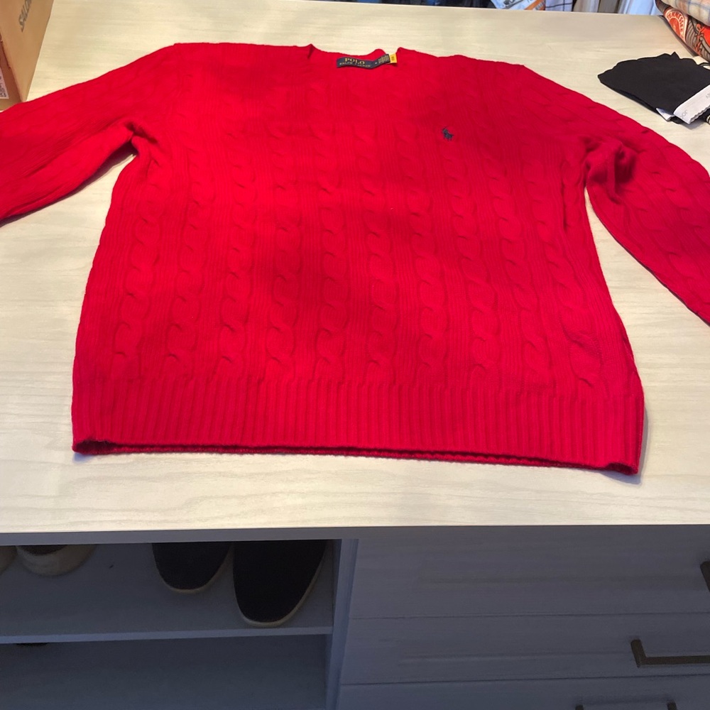 Ralph Lauren Women's Bright Red Cable Knit Sweater